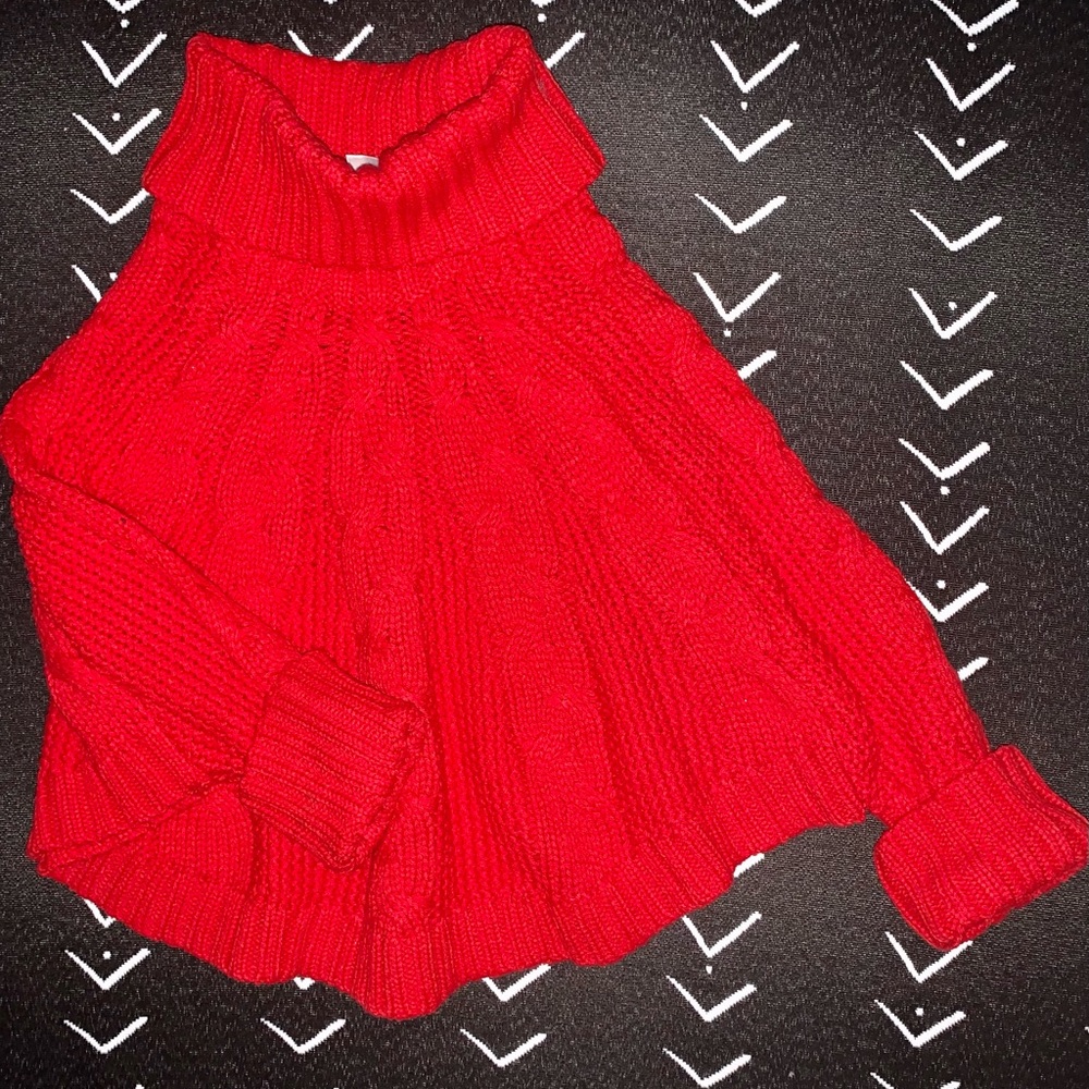 CARTERS CABLE KNIT TURTLENECK SWEATER PONCHO SHAWL TOP RED RIBBED CAPE 2T 2 2Y